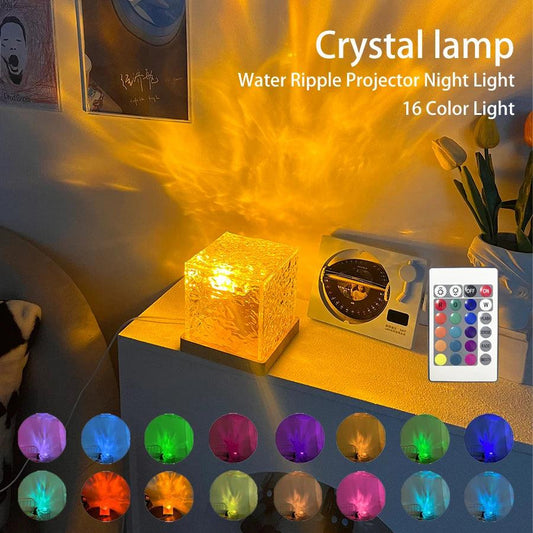 Dynamic Rotating Water Ripple Projector Night Light 3/16 Colors Crystal Lamp